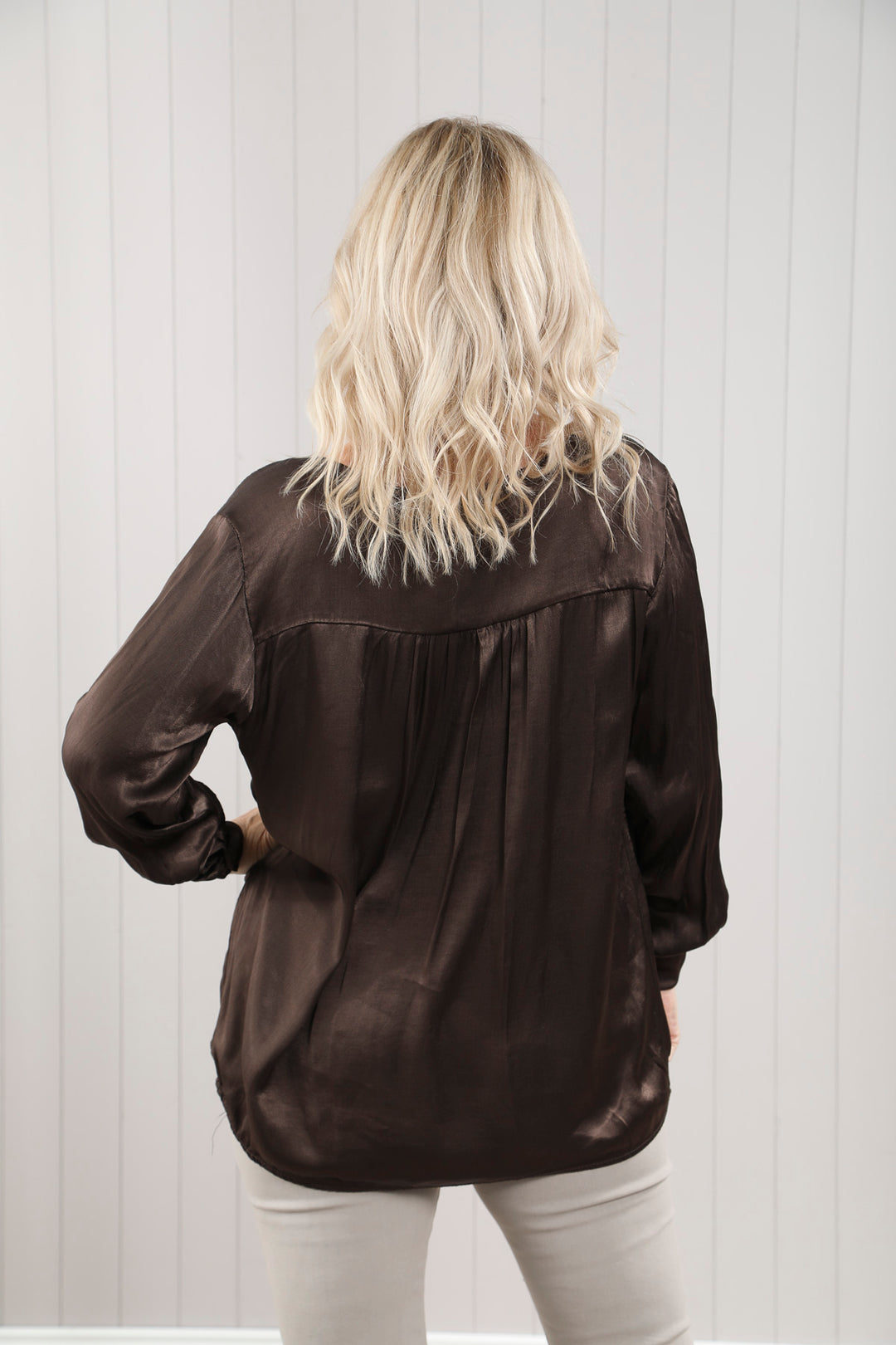 Lucia Satin Feel Blouse Chocolate