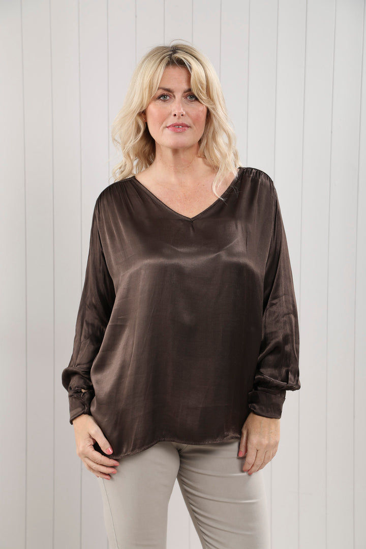 Lucia Satin Feel Blouse Chocolate