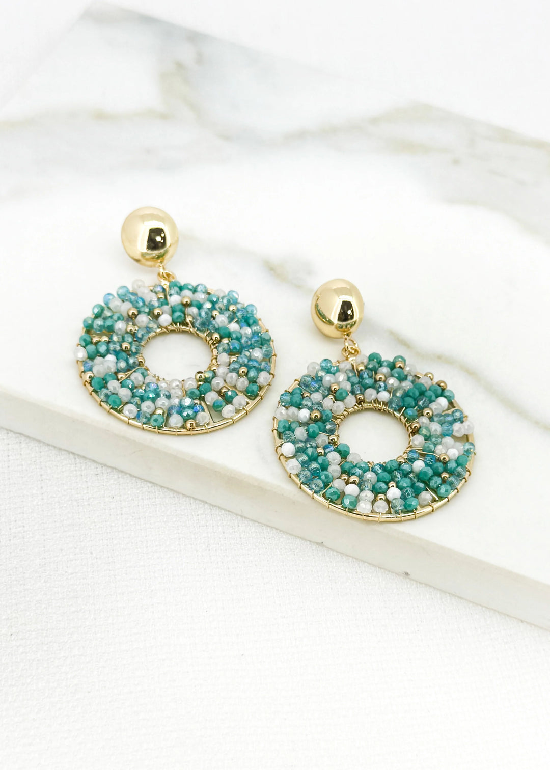 Cora Crystal Hoop Earrings Gold/Aqua