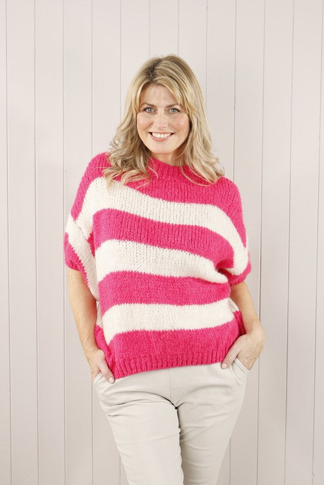 Sirgio Stripe Short Sleeve Jumper Fuchsia