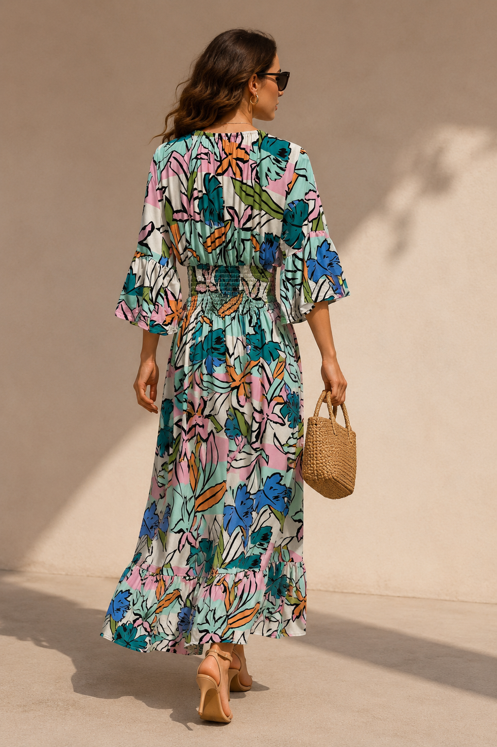 Tilly Abstract Midaxi Dress Aqua