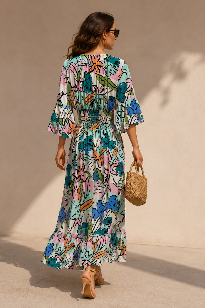 Tilly Abstract Midaxi Dress Aqua