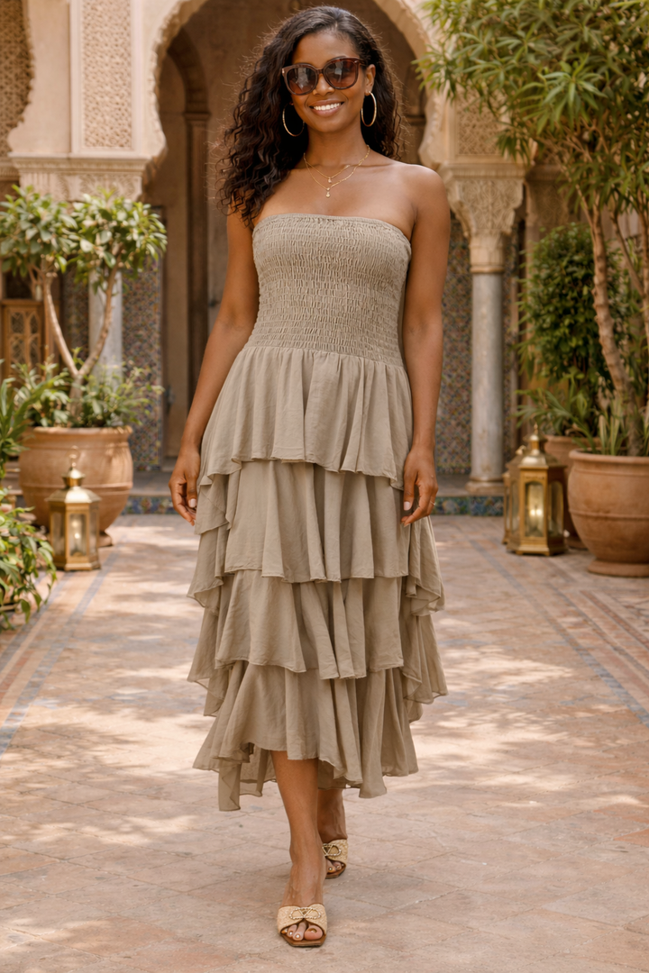 Rosita Ruffle Maxi Dress Mocha