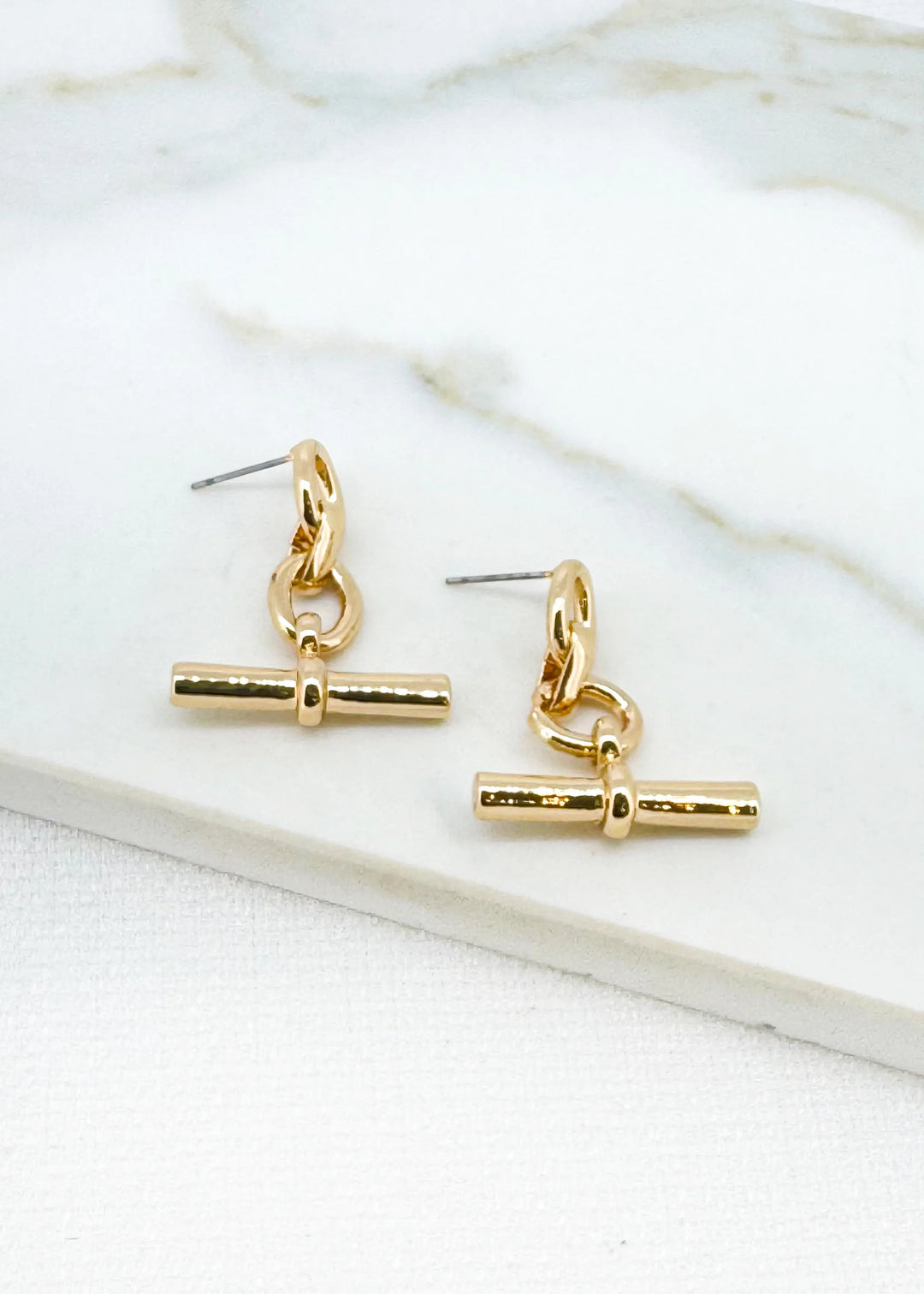 T-Bar Dropper Earrings Gold