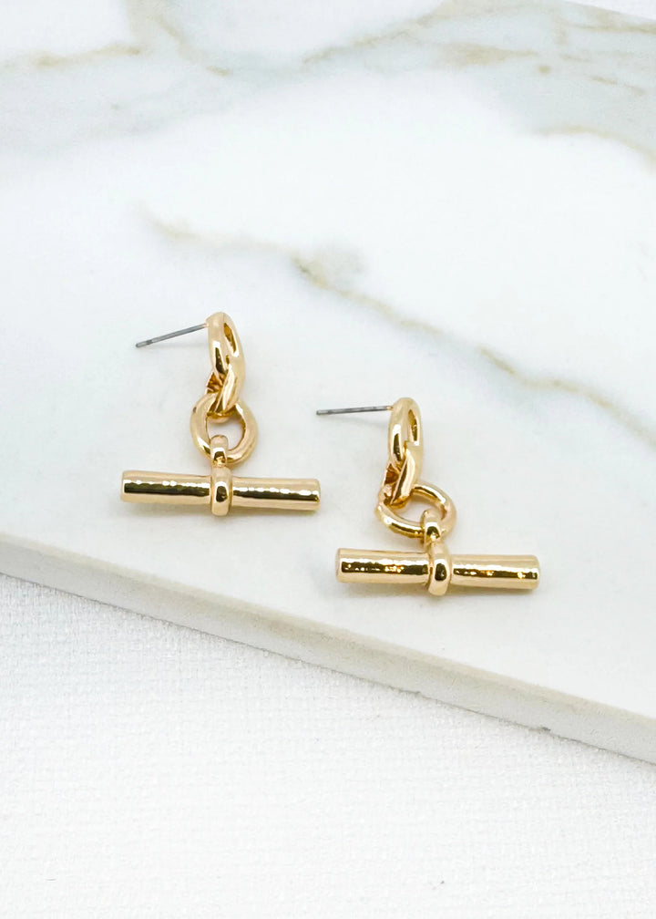 T-Bar Dropper Earrings Gold