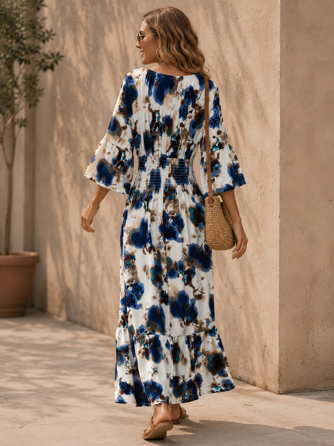 Tilly Abstract Midaxi Dress Cream/Navy