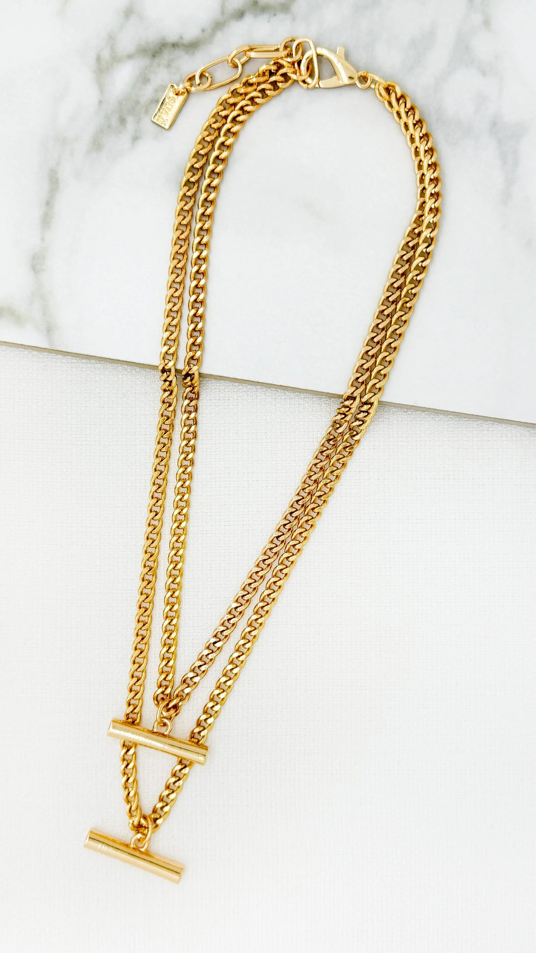 Double Layer T-Bar Necklace Gold
