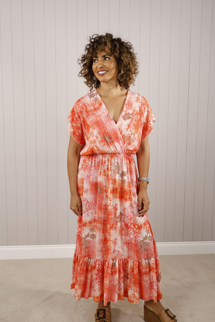 Pearl Paisley Maxi Dress Coral