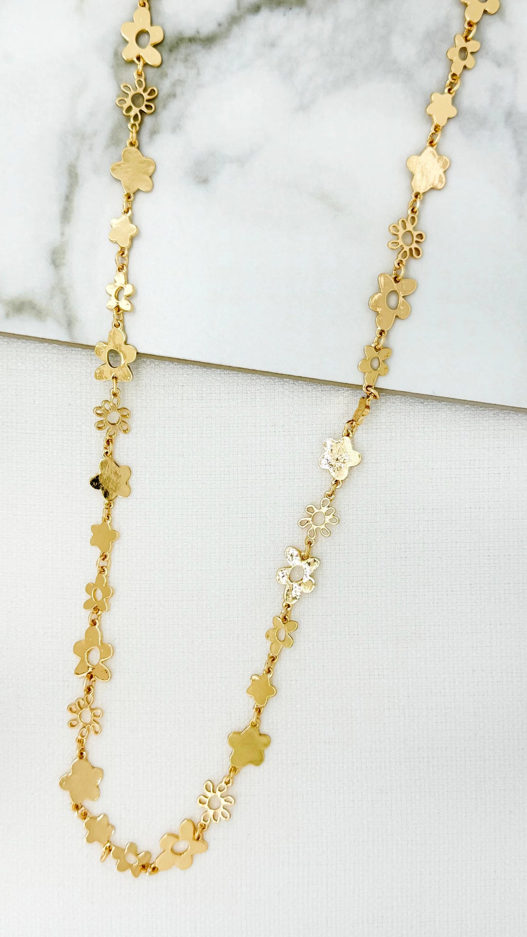 Farah Floral Long Necklace Gold