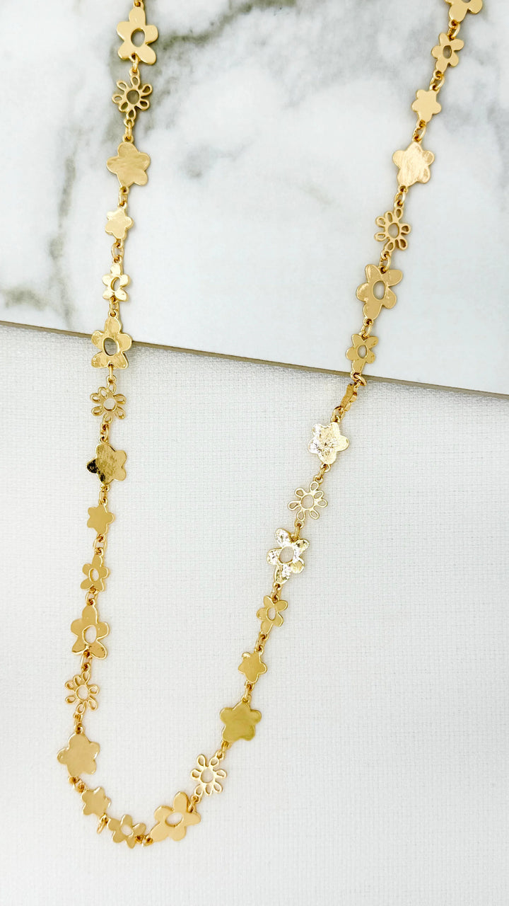 Farah Floral Long Necklace Gold