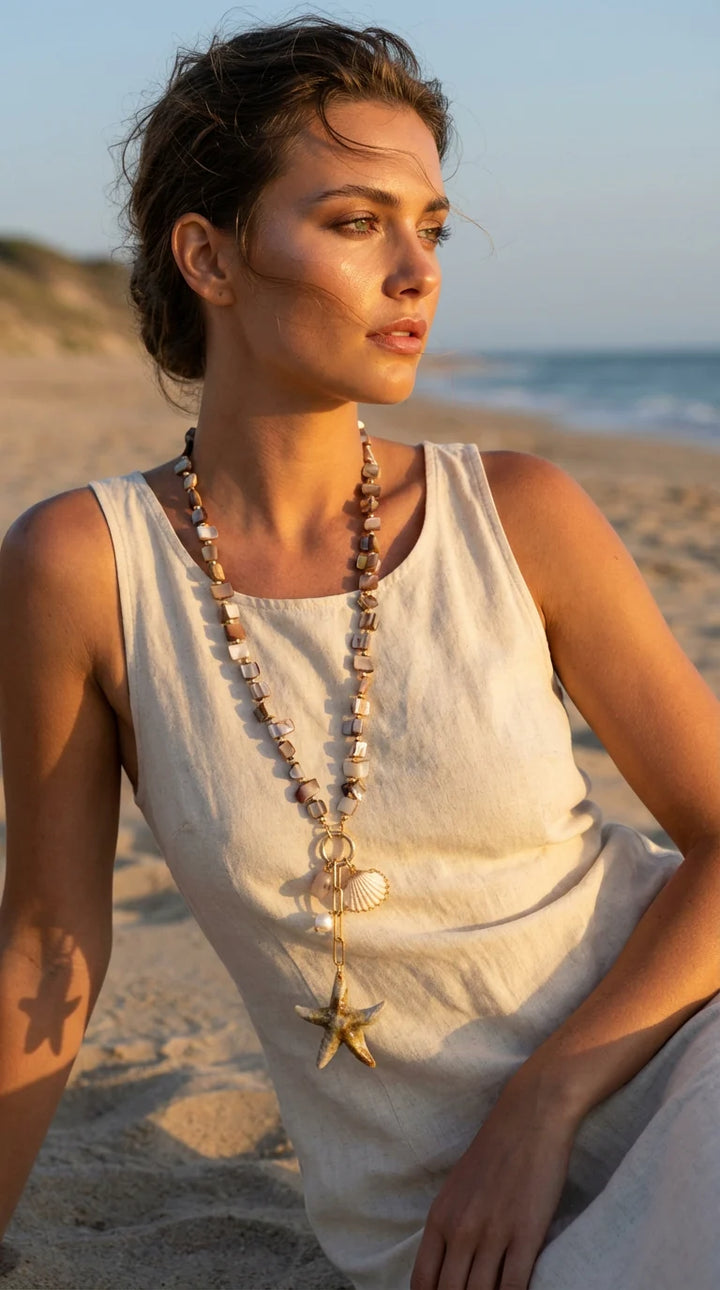 Sahara Sunset Shell Necklace Gold