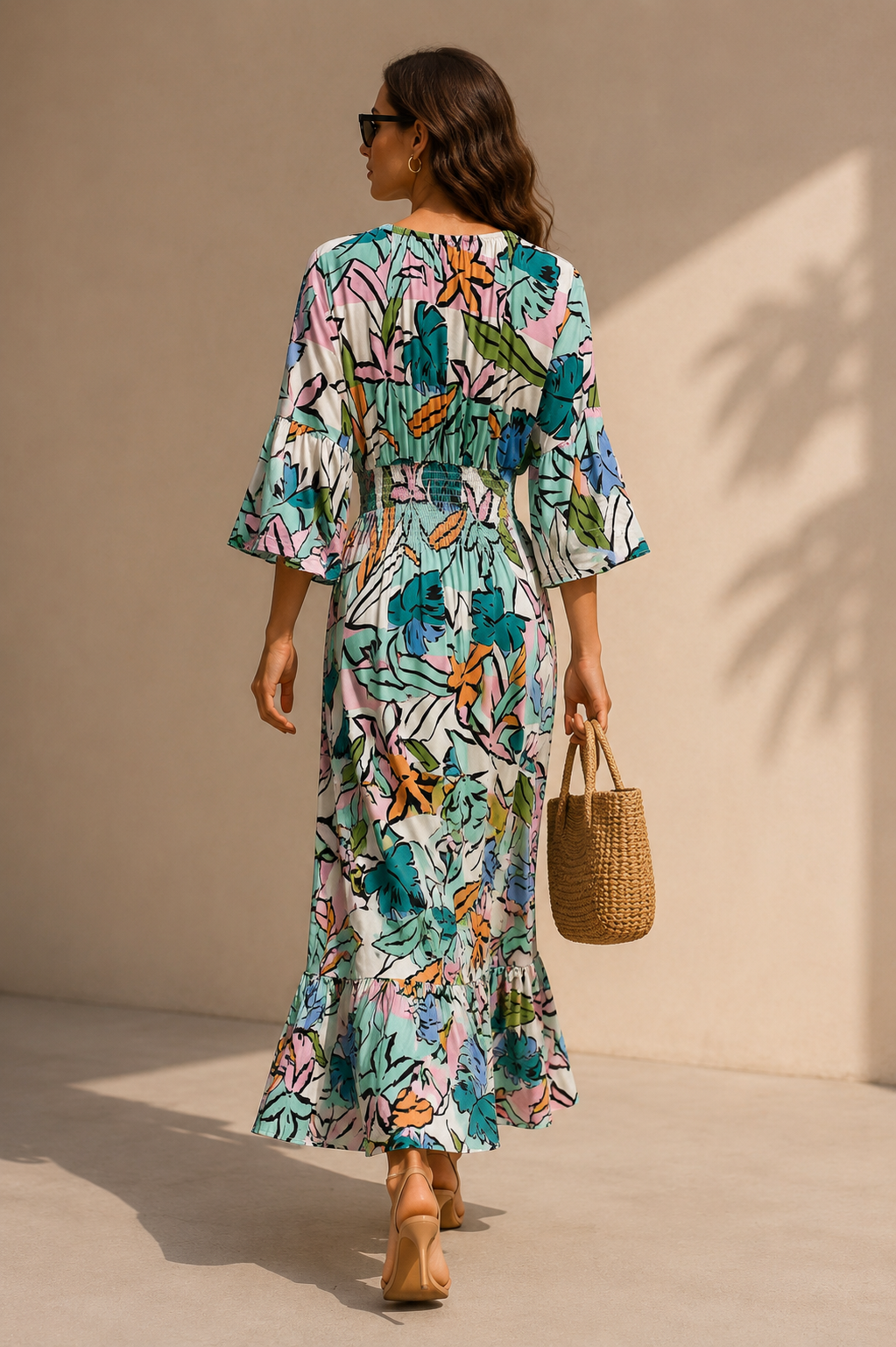 Tilly Abstract Midaxi Dress Aqua