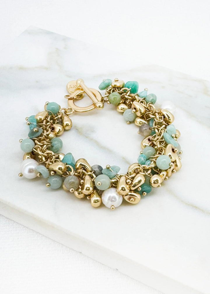 Mila Multi Bead T-Bar Bracelet Gold