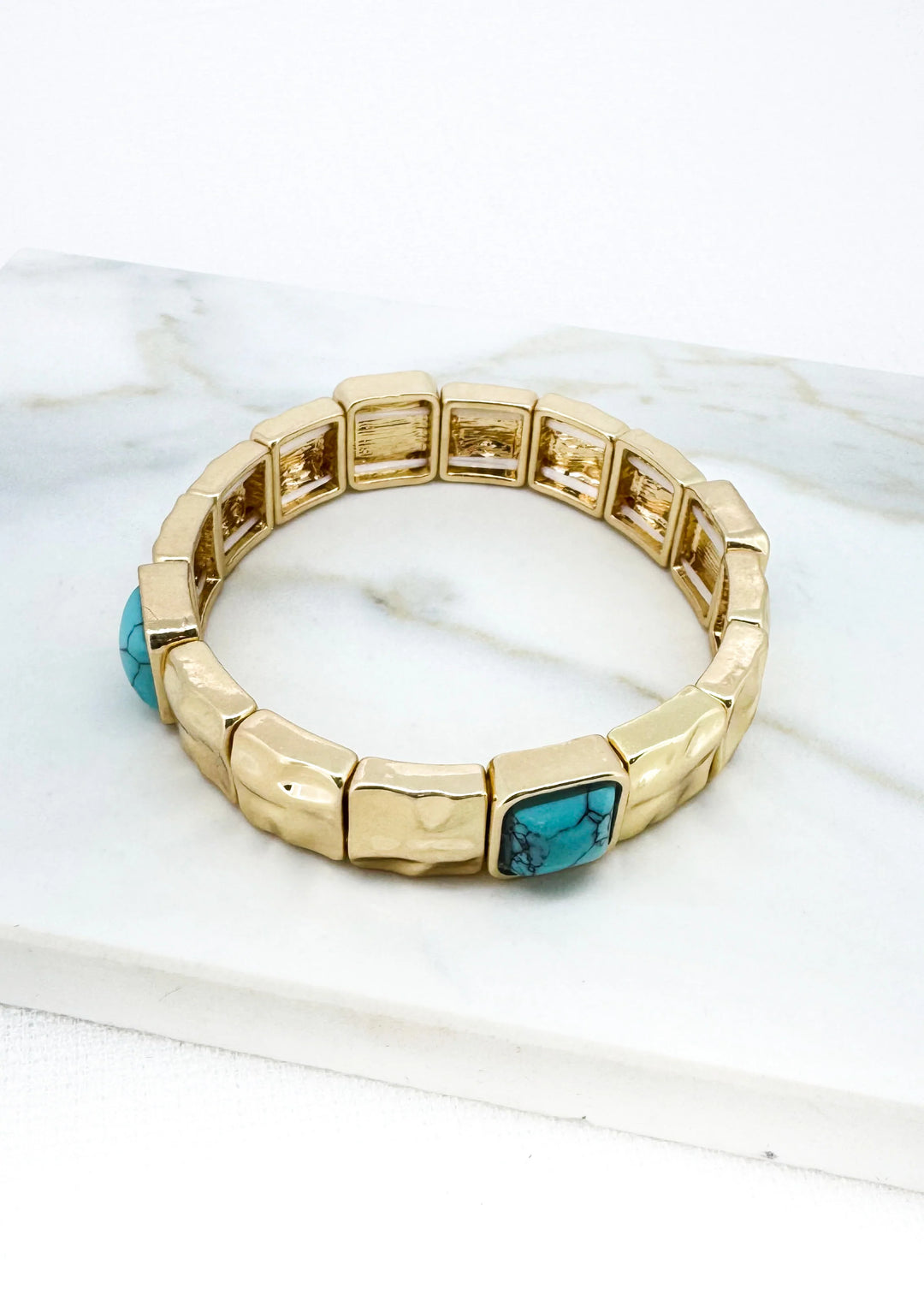 Malibu Textured Square Bracelet Turq/Gold