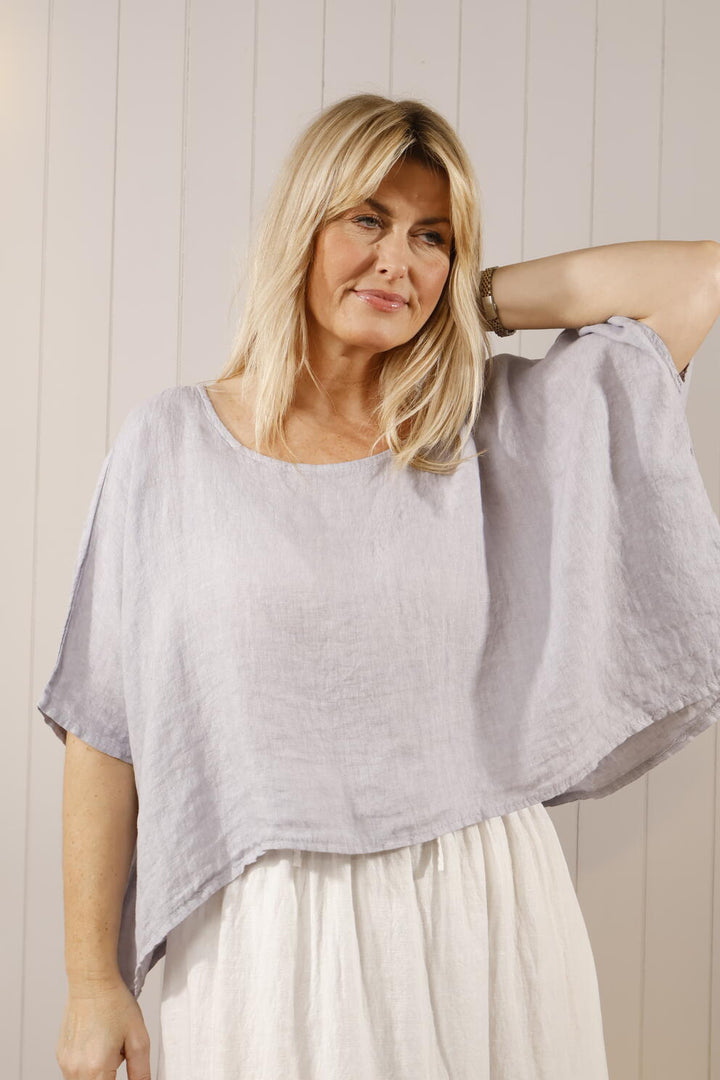 Loreli Linen Layering Top Light Grey
