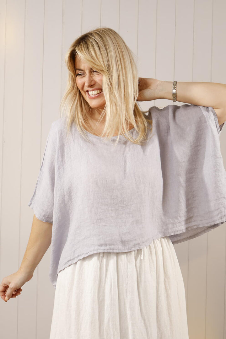Loreli Linen Layering Top Light Grey