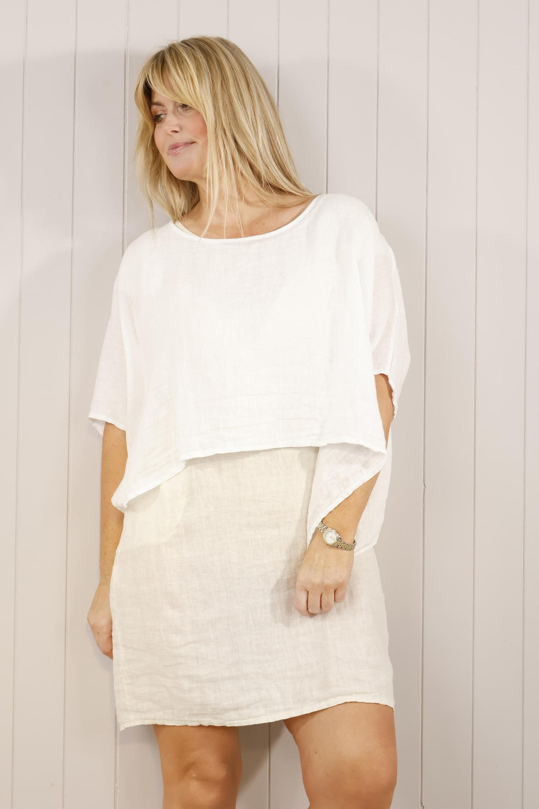Loreli Linen Layering Top White