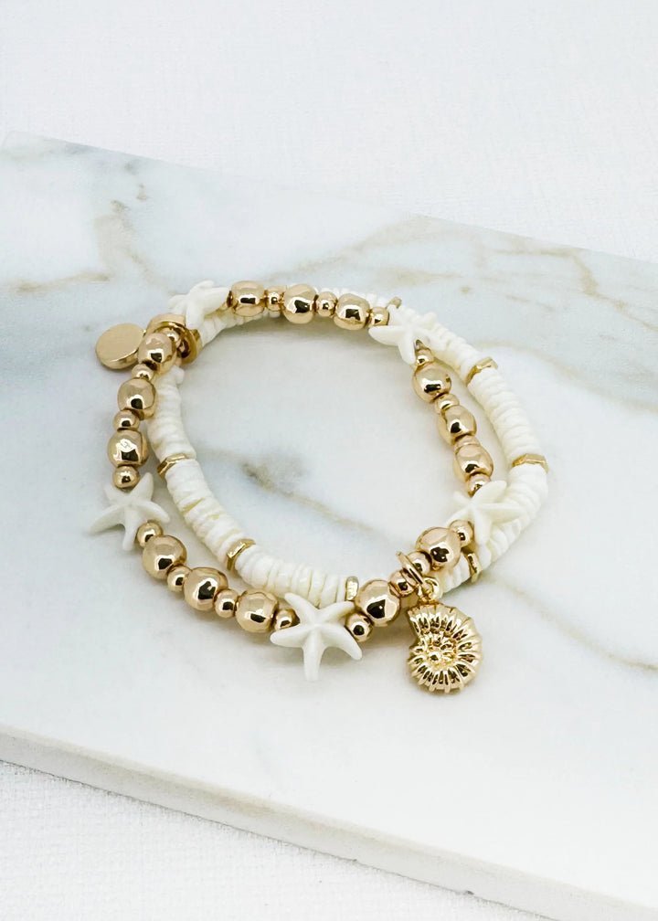 Ffion Fossil Beaded Bracelet Gold