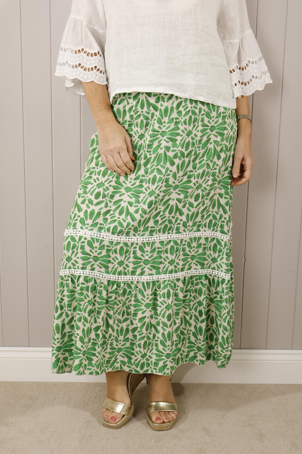 Hattie Floral Maxi Skirt Green