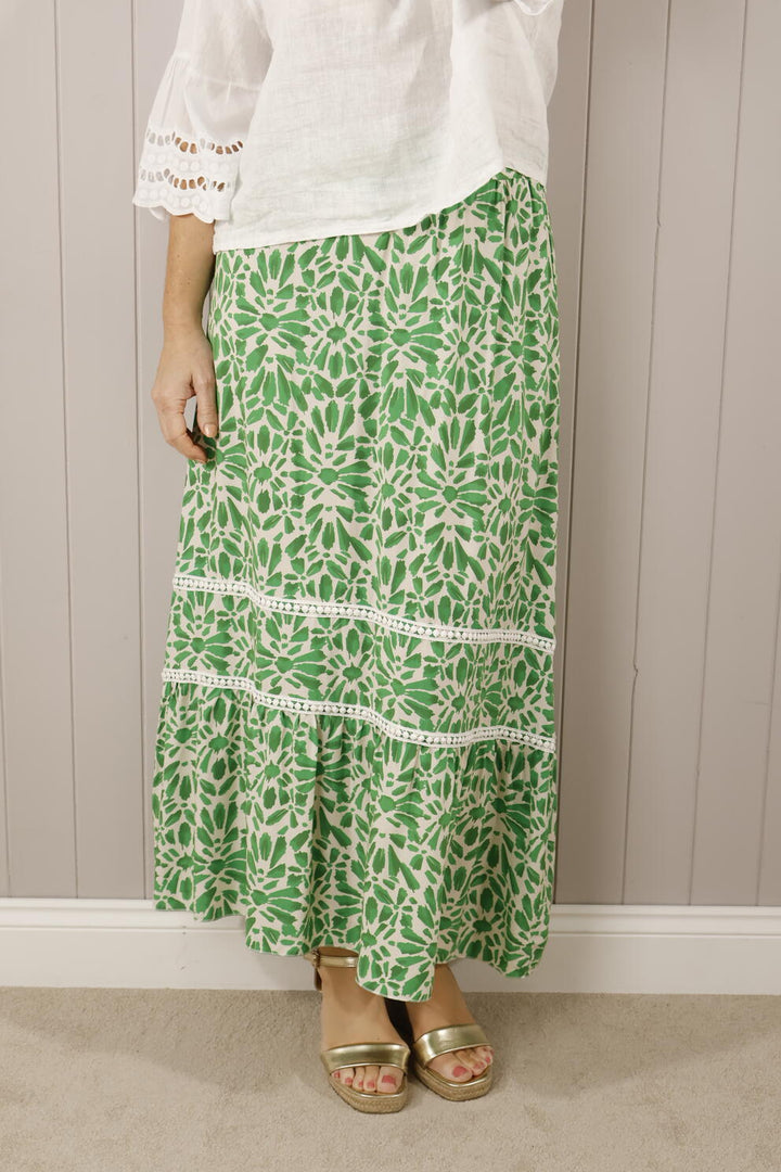 Hattie Floral Maxi Skirt Green