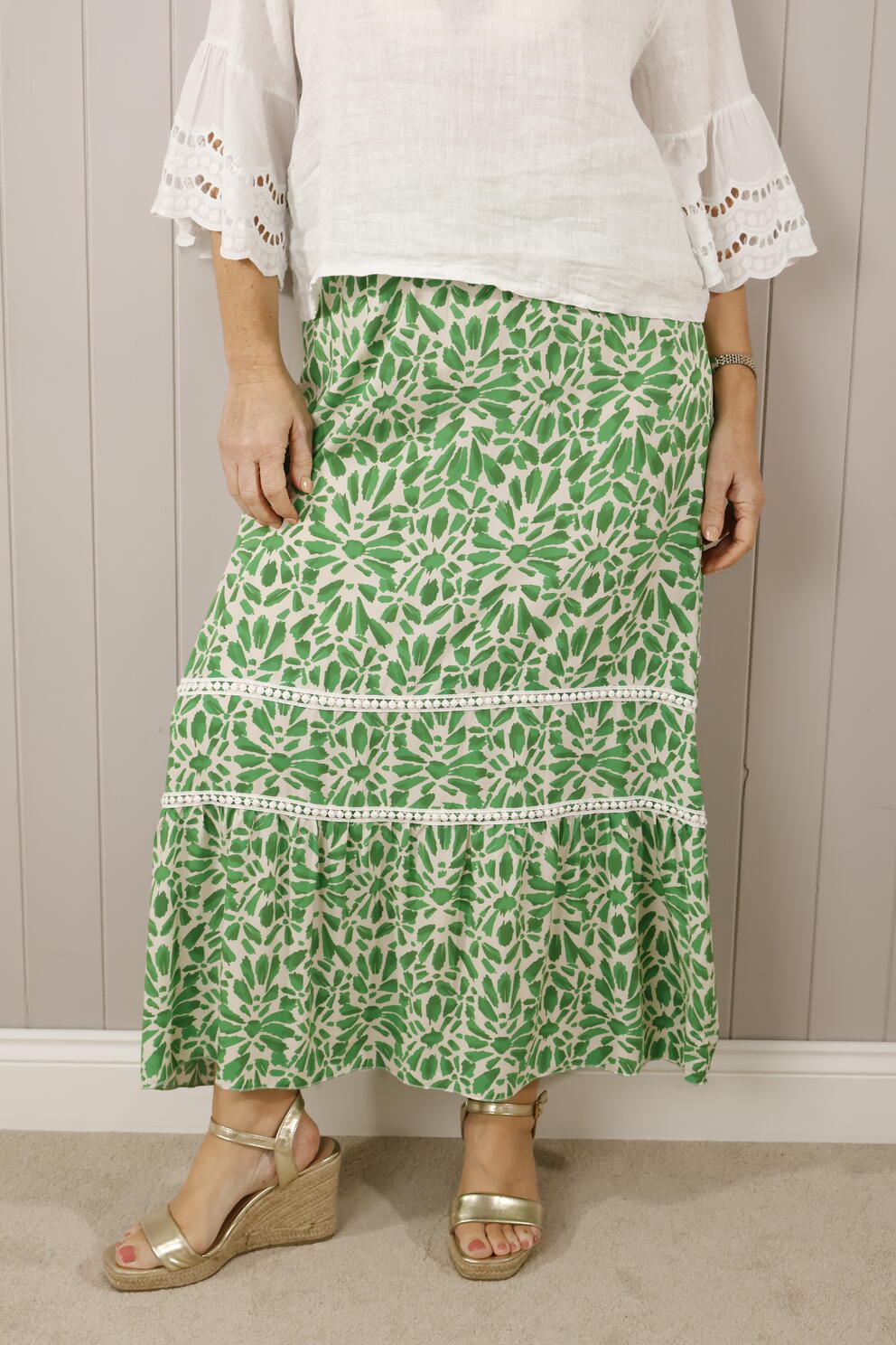 Hattie Floral Maxi Skirt Green
