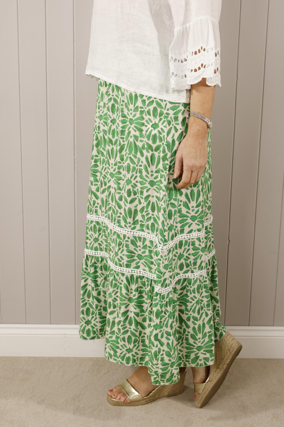 Hattie Floral Maxi Skirt Green