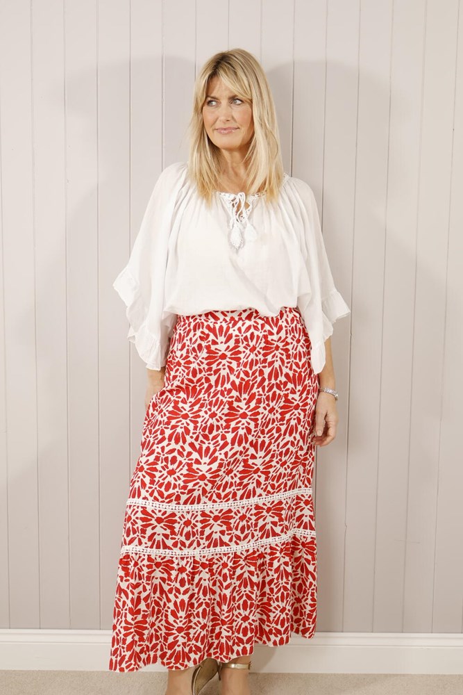 Hattie Floral Maxi Skirt Red