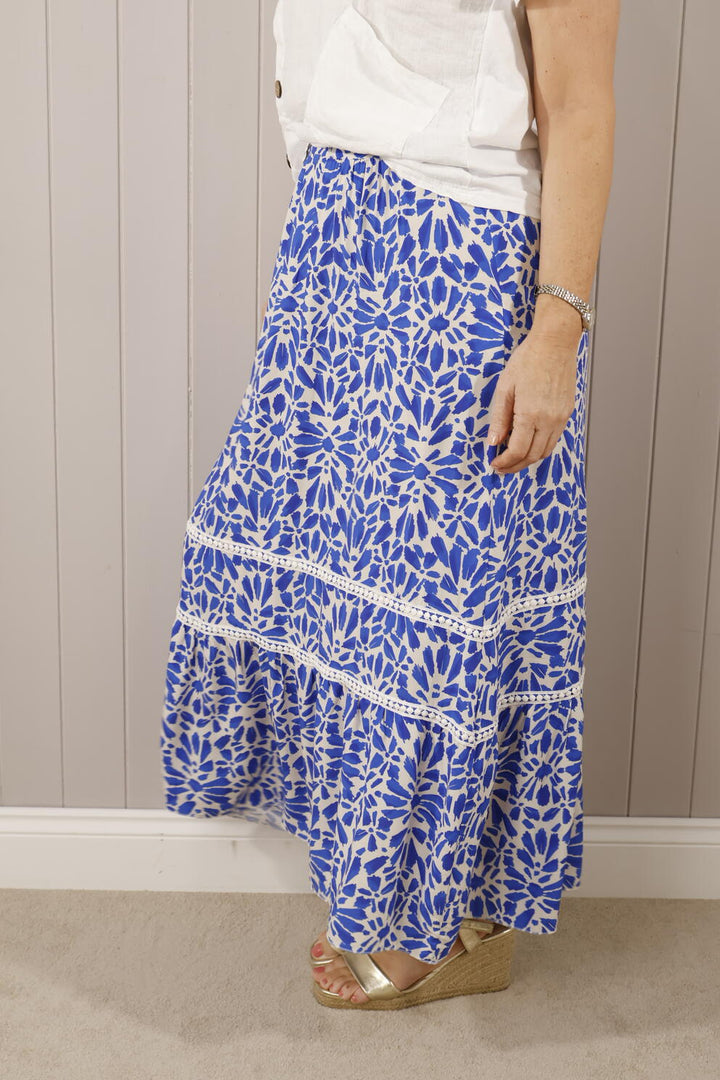 Hattie Floral Maxi Skirt Royal Blue
