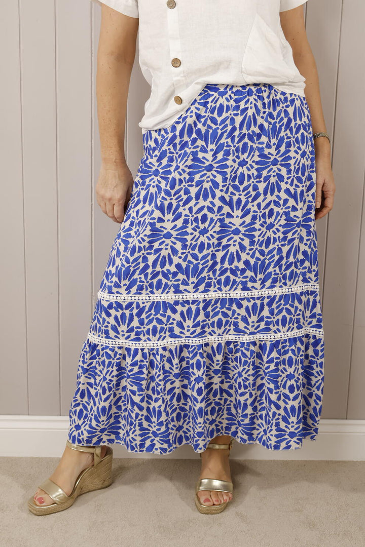 Hattie Floral Maxi Skirt Royal Blue
