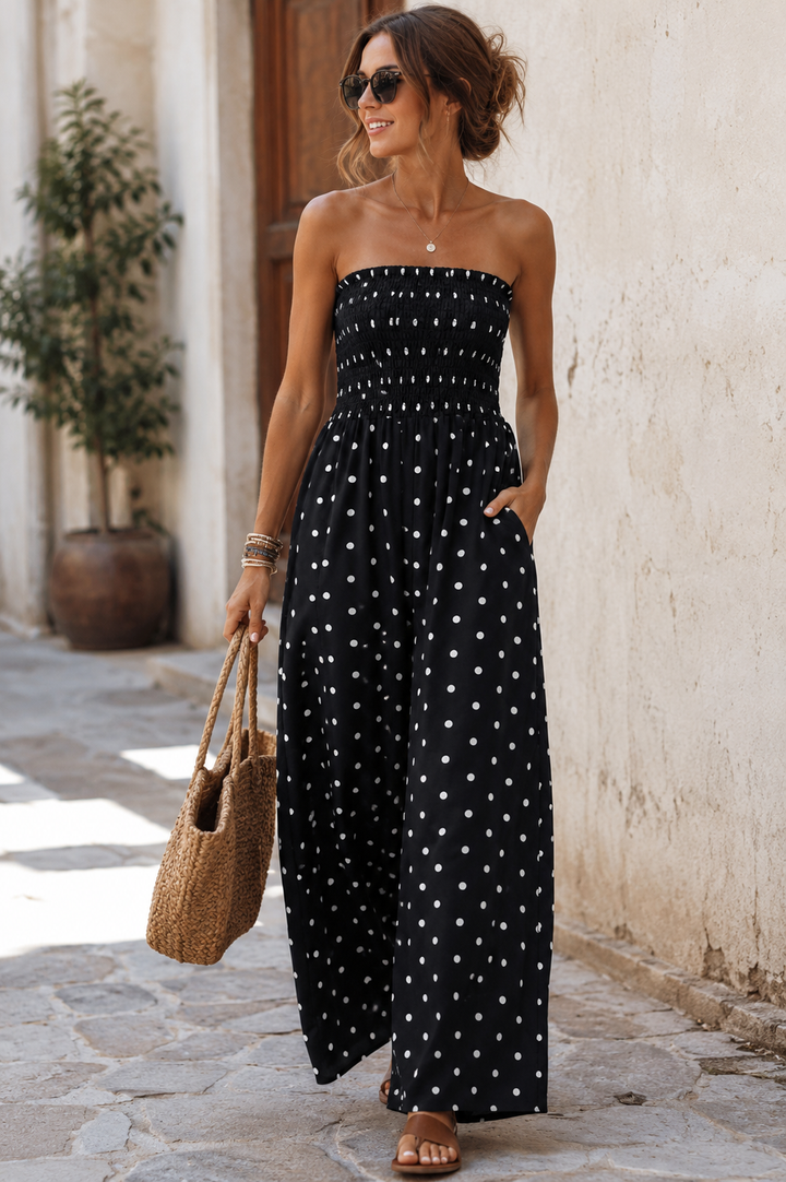 Polkadot Wide Leg Jumpsuit – Navy