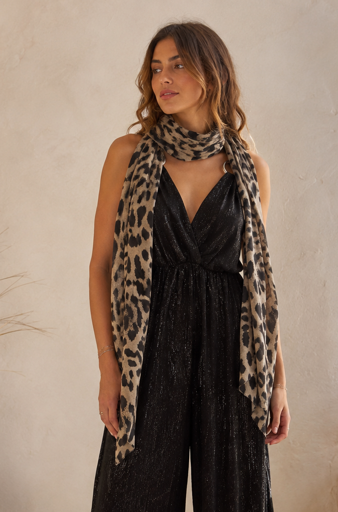 Seren Leopard Print Scarf Mocha