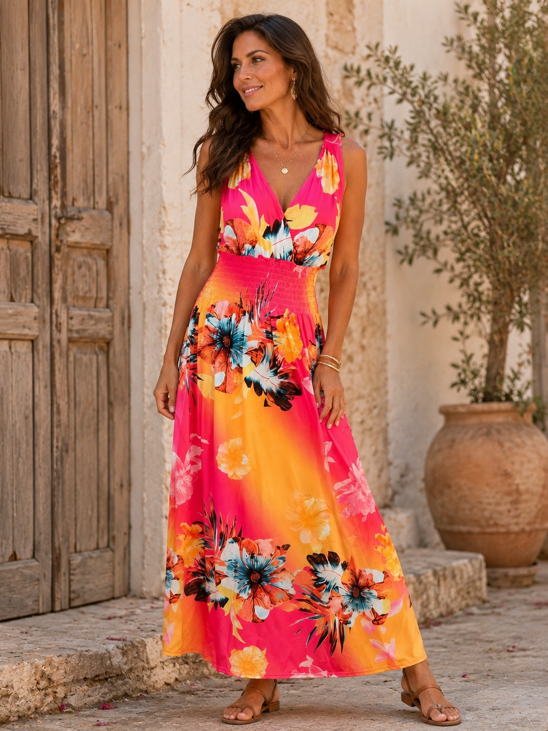 Hawaiian Escape Maxi Dress Fuchsia
