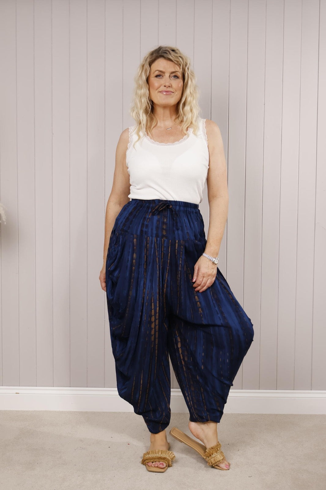 Tie Dye Harem Trousers Navy