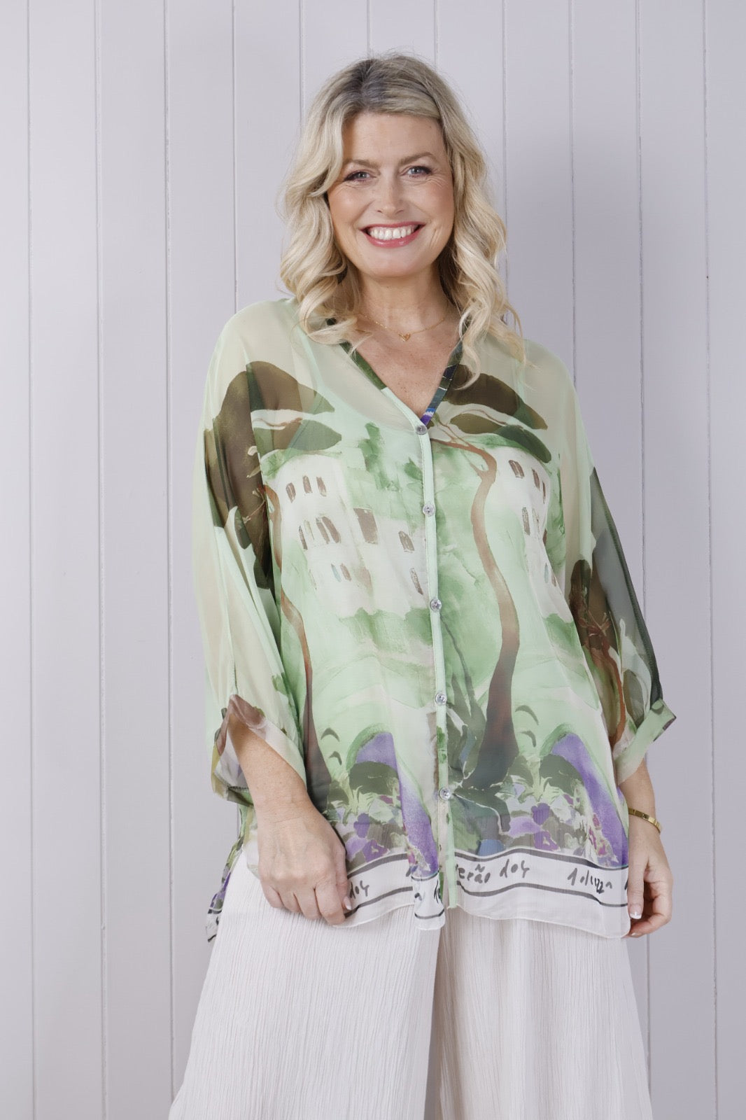 Dolce Vita Chiffon Overlay Top Green