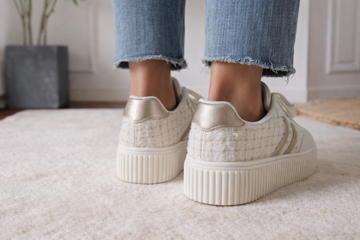 Corena Textured Wedge Trainers White/Gold