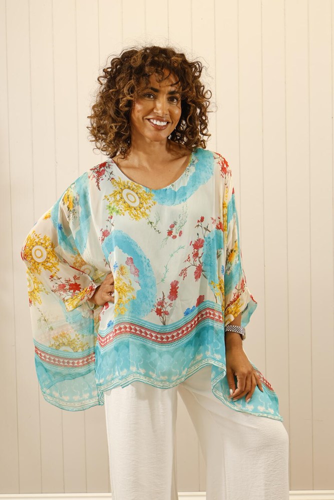 Silk Oriental Top Aqua