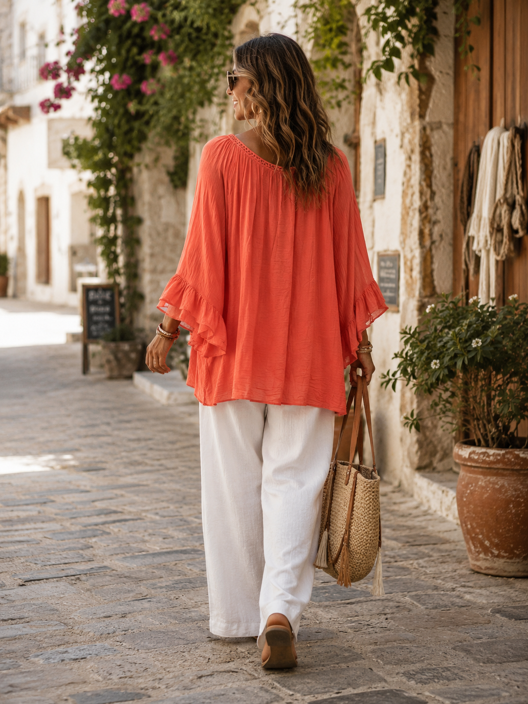 Sorrina Cotton Boho Top Coral