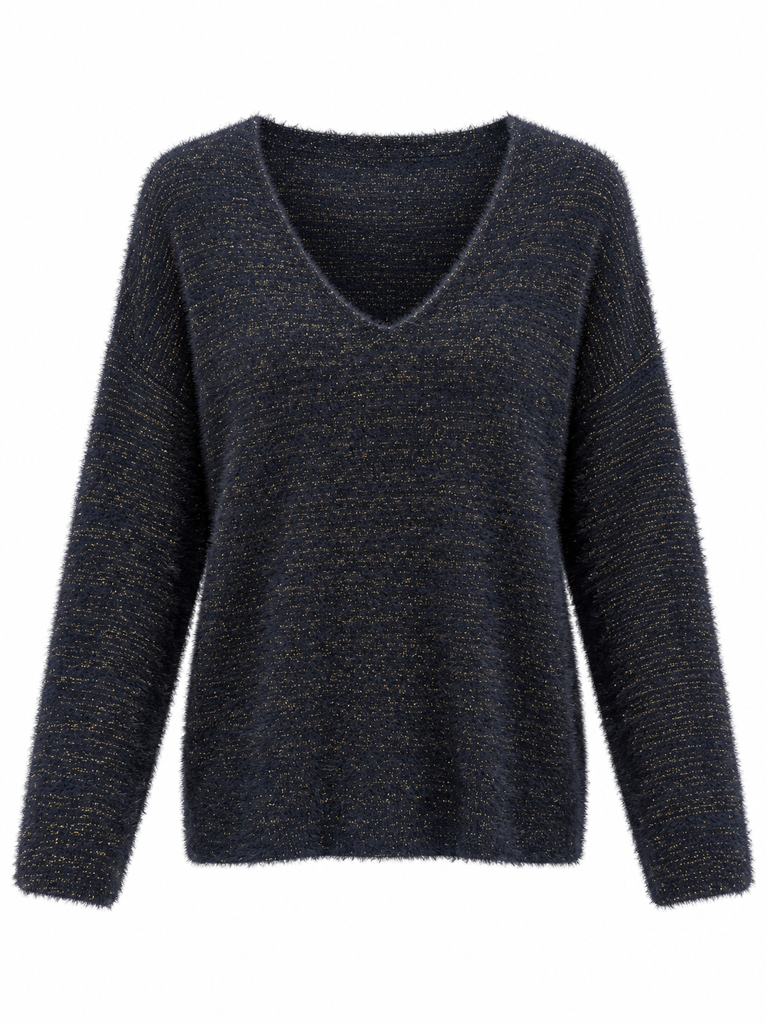 Venezia V Neck Lurex Jumper Navy