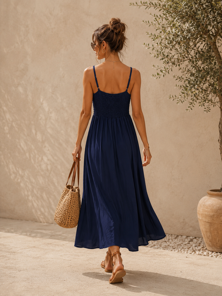 Zara Shirred Maxi Dress Navy