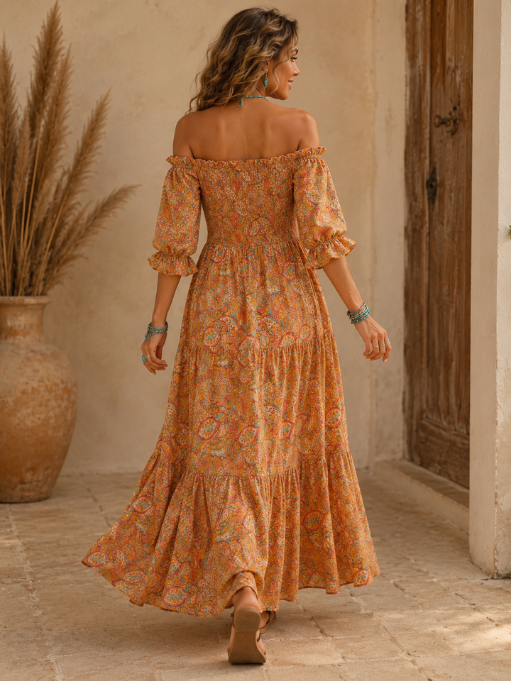 Rosabella Shirred Silk Dress Tangerine