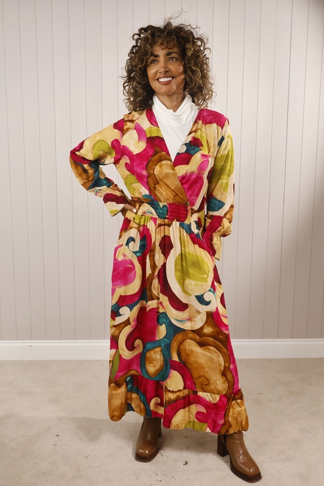 Shirred Pocket Dress Berry