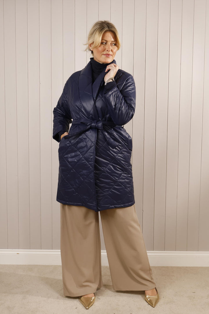 Tie Waist Puffer Coat Navy