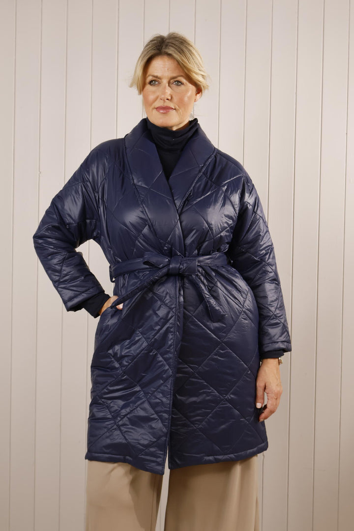 Tie Waist Puffer Coat Navy