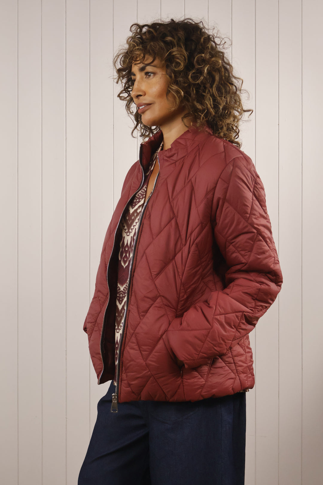 Quilted Zip Jacket Wine