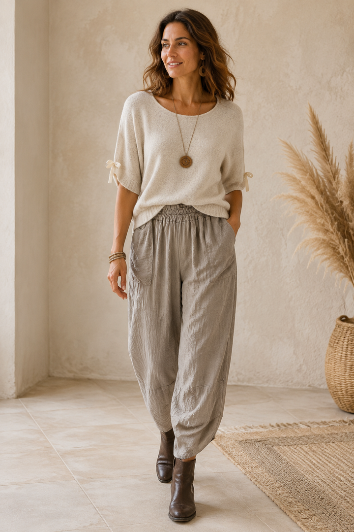 Bow Sleeve Soft Knit Jumper Beige