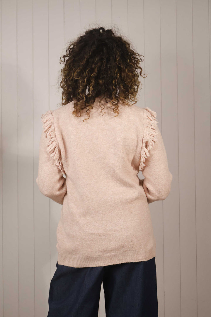 Fiero Fringe Soft Knit Jumper Beige