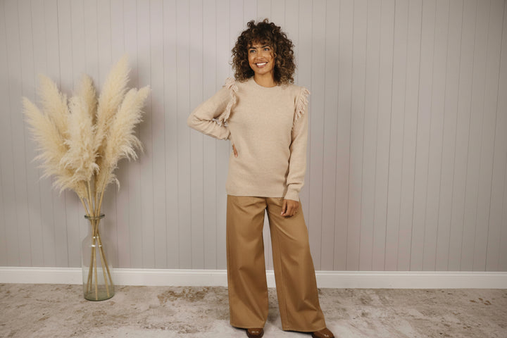Fiero Fringe Soft Knit Jumper Beige