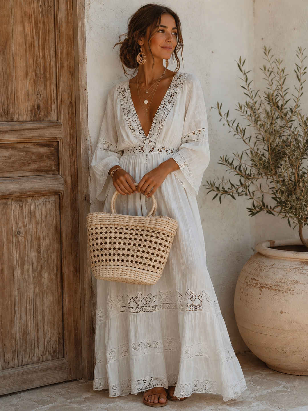 Capri Woven Basket Bag Cream