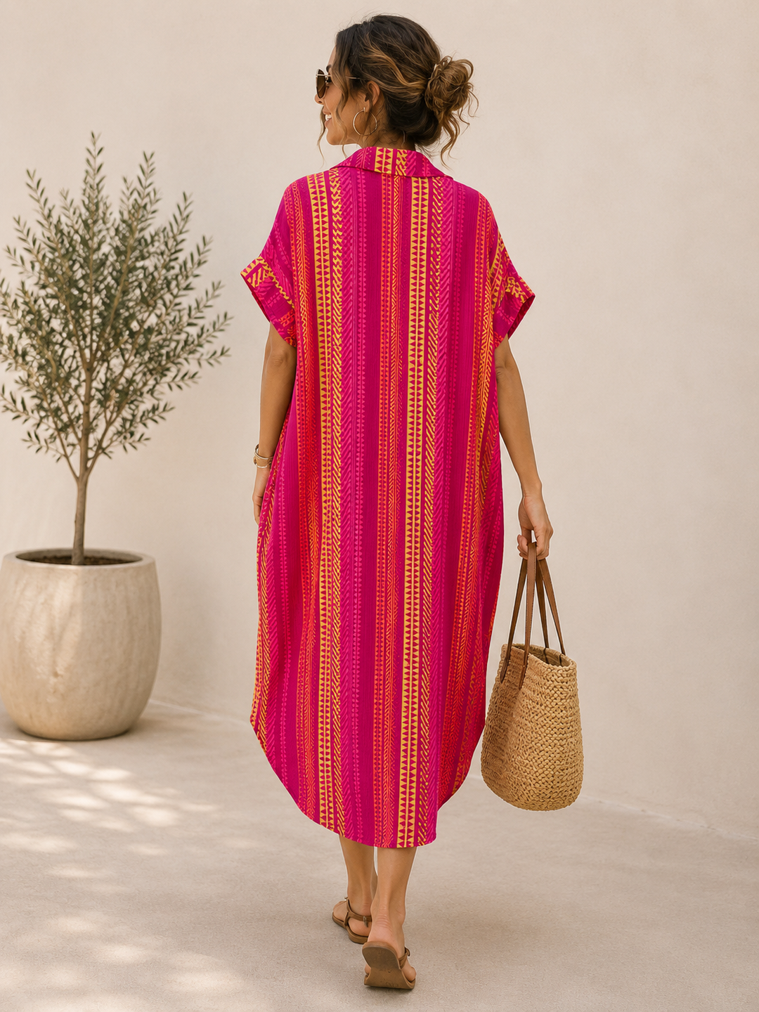 Addison Neon Aztec Tunic Dress Fuchsia