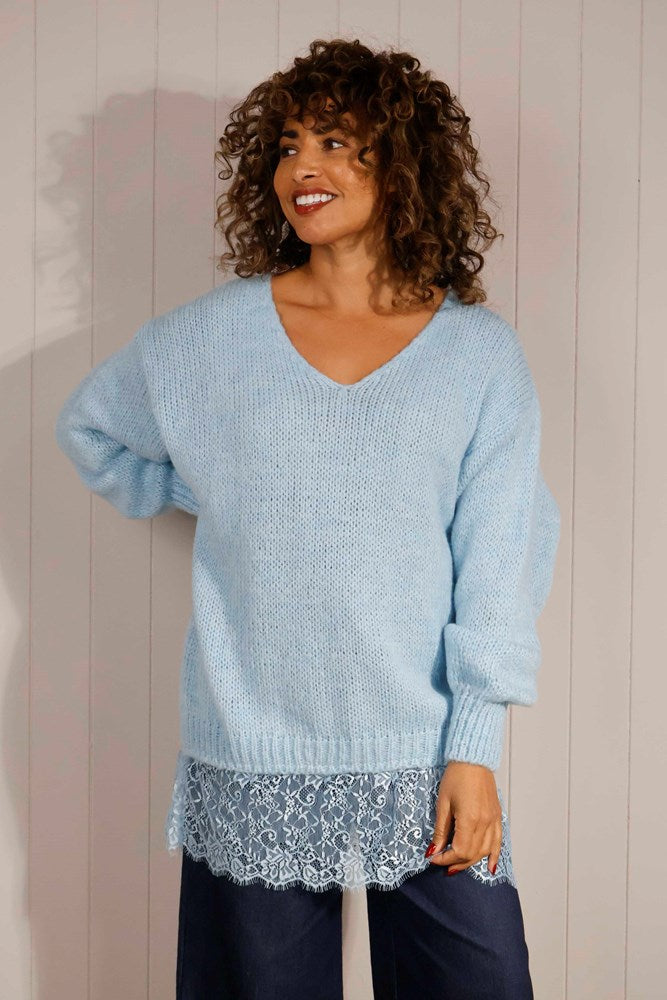 Lindi Lace Edge Jumper Blue
